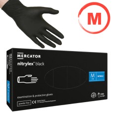 MERCATOR MEDICAL NITRYLEX black púdermentes Nitrile kesztyű (méret: M, fekete) 100db/doboz