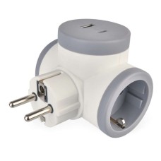 EMOS hálózati 2-es elosztó aljzat (16A max) és USB töltő 3,4A (17W, 1x USB-A, 1x USB-C) - fehér, szürke
