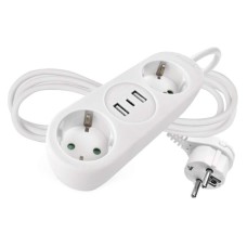 EMOS 1,4m hosszabbító (16A max) + 2-es elosztó és USB töltő 3,4A (17W, 2x USB-A, 1x USB-C) - fehér