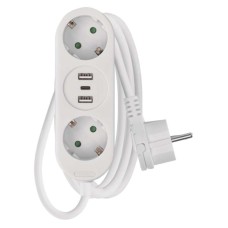 EMOS 1,5m hosszabbító (16A max) + 2-es elosztó és USB töltő 3,4A (17W, 2x USB-A, 1x USB-C) - fehér