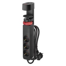 EMOS 1,9m asztalra szerelhető hosszabbító (16A max) + 3-es elosztó, 2x USB-A, 1x USB-C - fekete