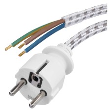 EMOS szerelt kábel (3x 0,75mm2, fix dugvillával, külső textil borítással) 2,4m - fehér